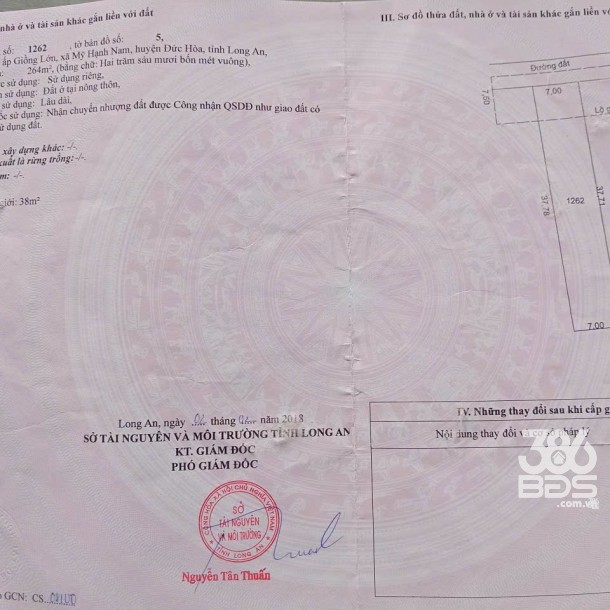 Bán đất thổ cư xã Mỹ Hạnh Nam dt 264m2 giá 1,67 tỷ-2