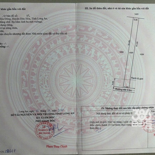 Bán đất thổ cư đường beton xe hơi ở xã Đức Hòa Đông , Đức Hòa dt 303m2 giá 1,6 tỷ-1
